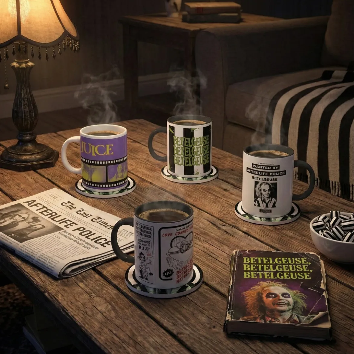 Beetlejuice 4x Mugs & Coasters Bundle