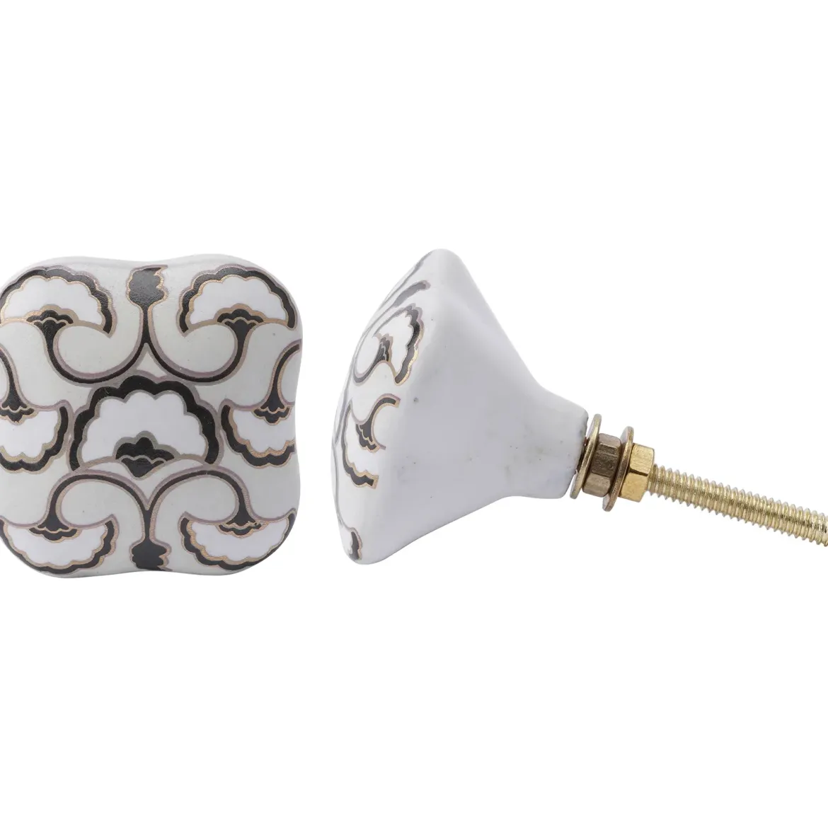 Black and Gold Swirl Ceramic Drawer Pull