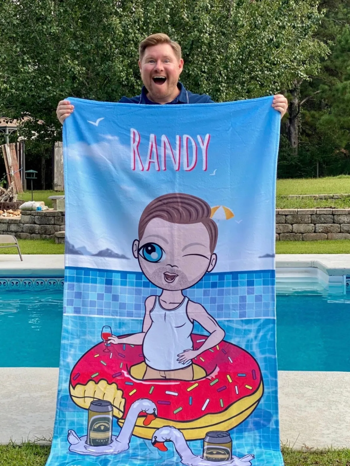 ClaireaBella Mens Personalised Beach Towel - Pool Party
