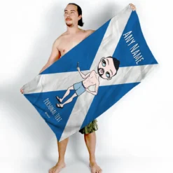 ClaireaBella Mens Personalised Beach Towel - Scottish Flag