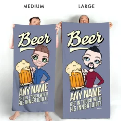 ClaireaBella Mens Personalised Beach Towel - Beer Idiot