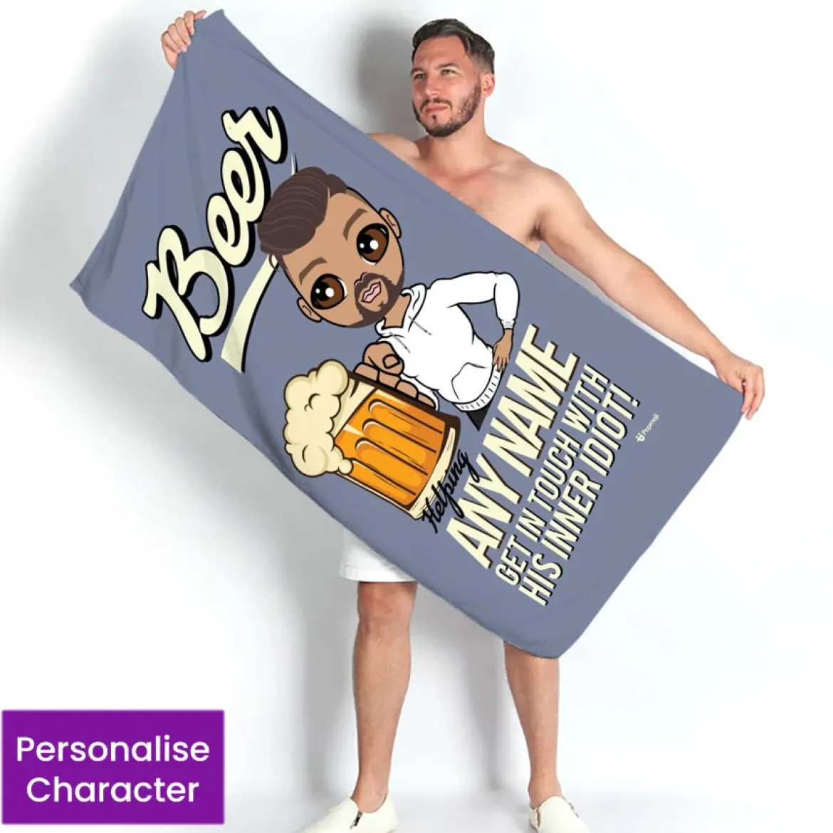 ClaireaBella Mens Personalised Beach Towel - Beer Idiot