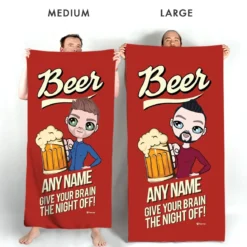 ClaireaBella Mens Personalised Beach Towel - Beer Brain