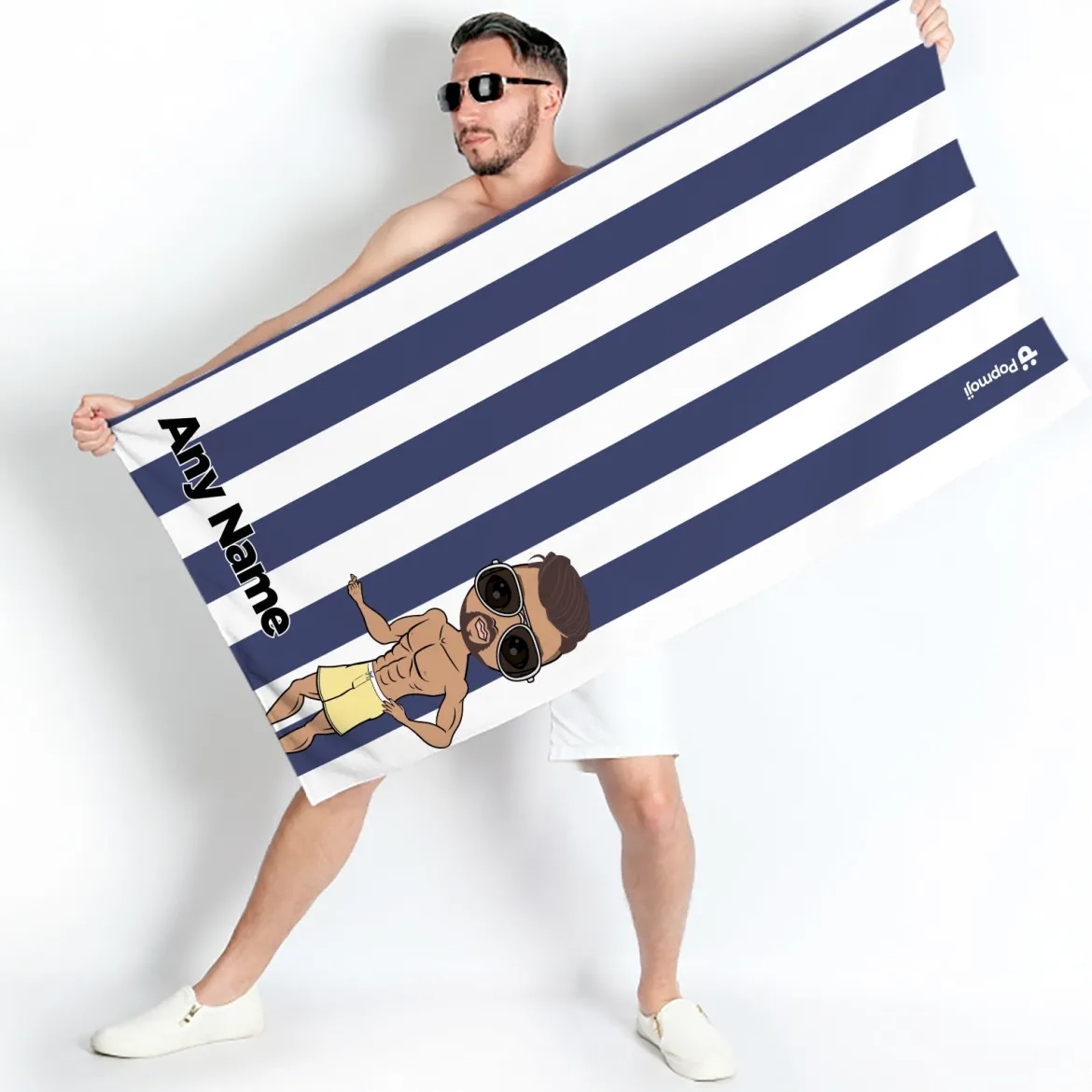 ClaireaBella Mens Personalised Beach Towel - Navy Stripe
