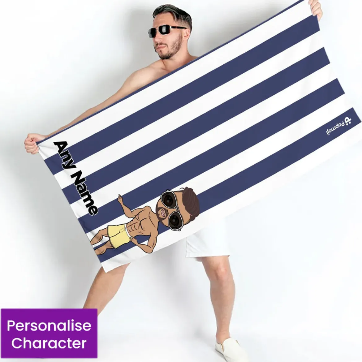 ClaireaBella Mens Personalised Beach Towel - Navy Stripe
