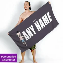 ClaireaBella Mens Personalised Beach Towel - Grey Bold Name