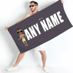 ClaireaBella Mens Personalised Beach Towel - Grey Bold Name