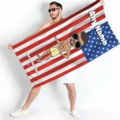 ClaireaBella Mens Personalised Beach Towel - American Flag