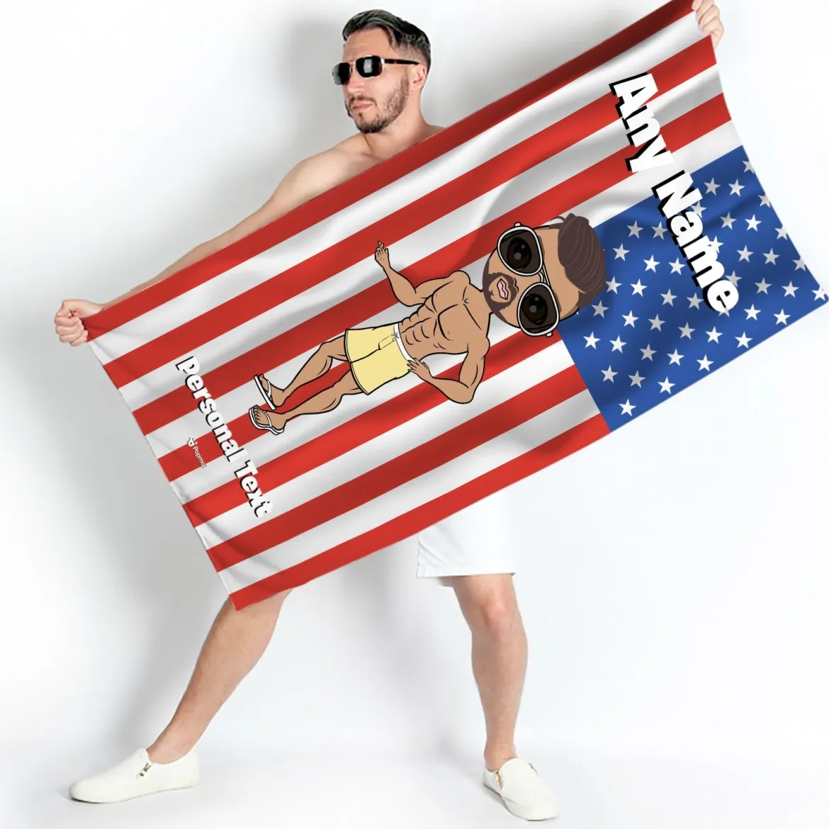 ClaireaBella Mens Personalised Beach Towel - American Flag