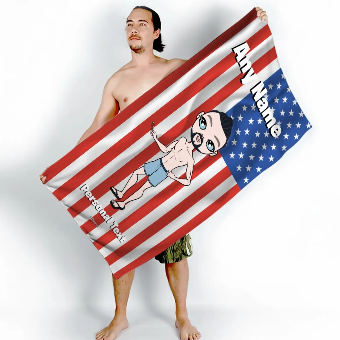 ClaireaBella Mens Personalised Beach Towel - American Flag