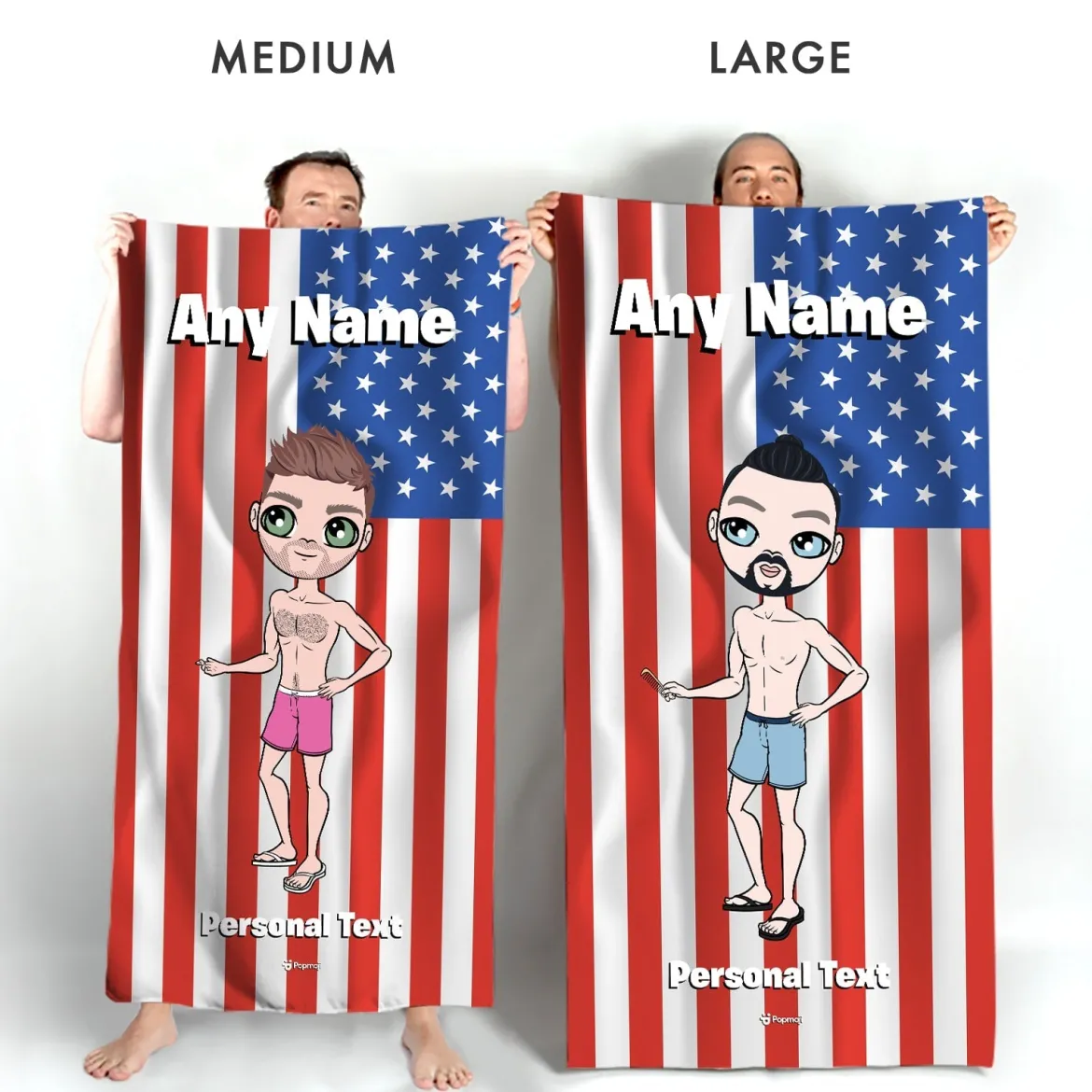 ClaireaBella Mens Personalised Beach Towel - American Flag