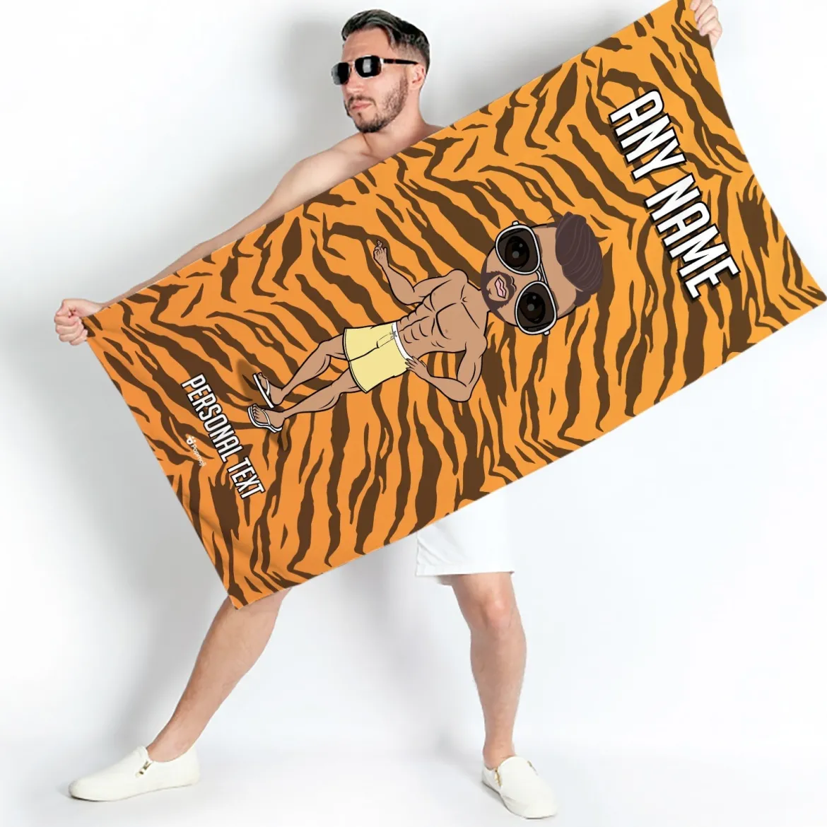 ClaireaBella Mens Personalised Beach Towel - Tiger Print