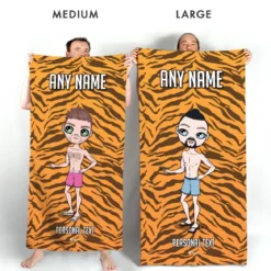 ClaireaBella Mens Personalised Beach Towel - Tiger Print