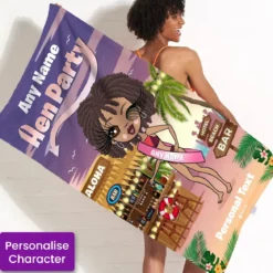 ClaireaBella Womens Personalised Beach Towel - Hen Beach Bar