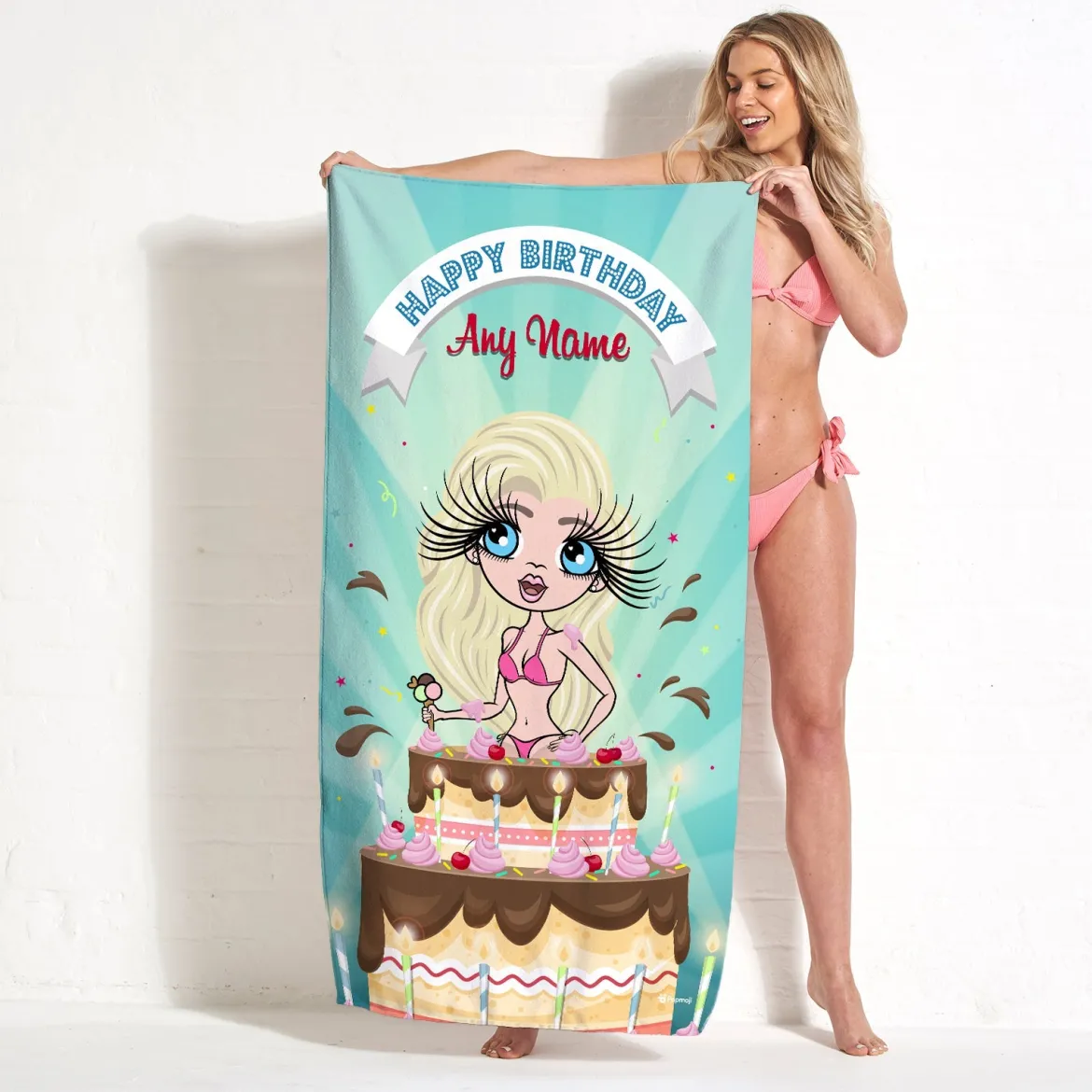 ClaireaBella Womens Personalised Beach Towel - Birthday Cake
