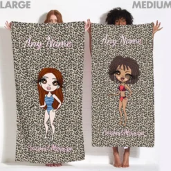 ClaireaBella Womens Personalised Beach Towel - Leopard