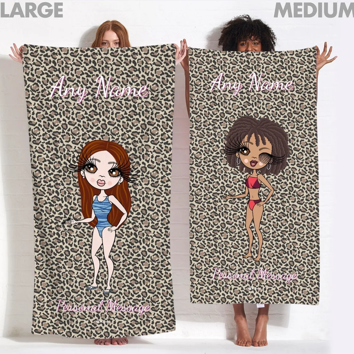 ClaireaBella Womens Personalised Beach Towel - Leopard