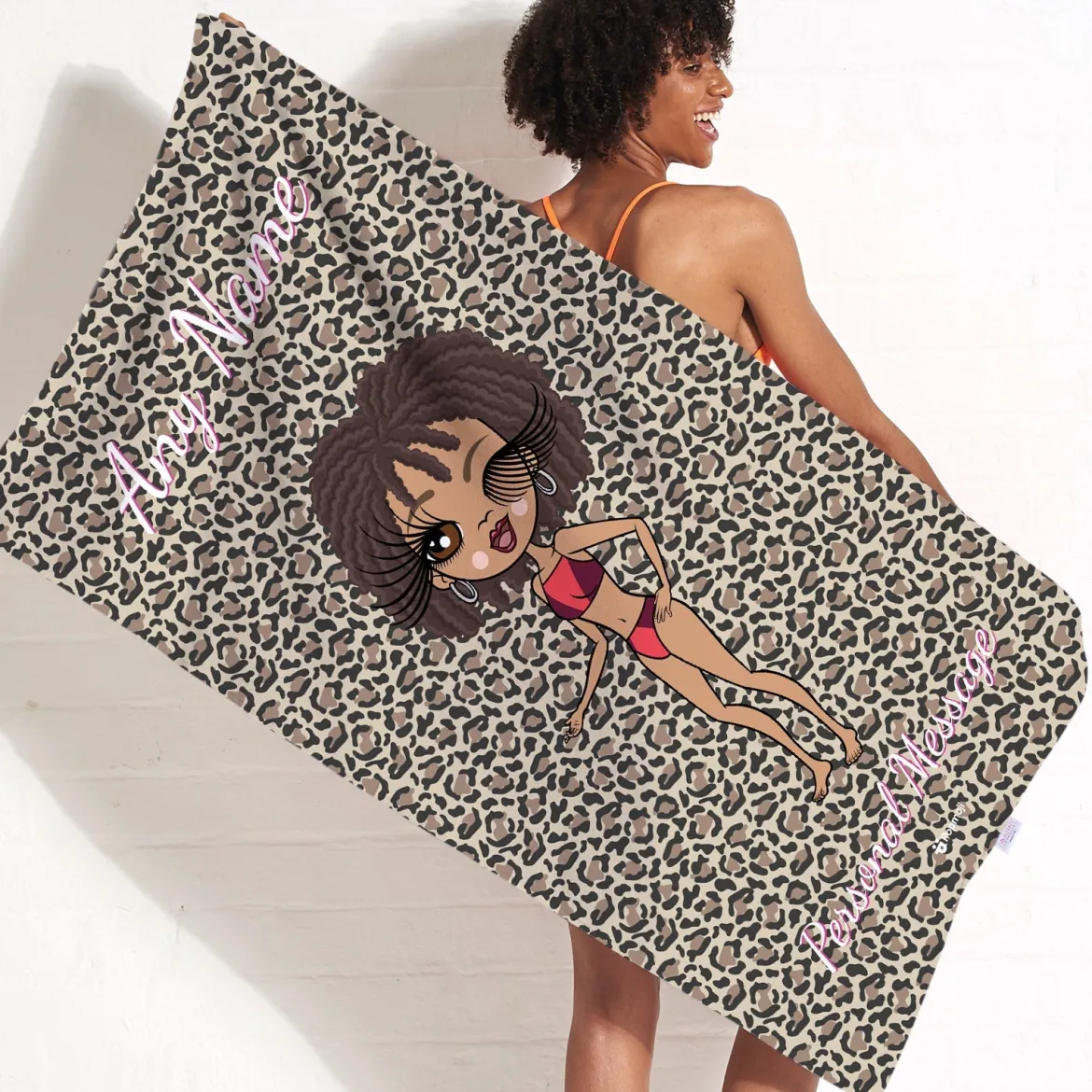 ClaireaBella Womens Personalised Beach Towel - Leopard