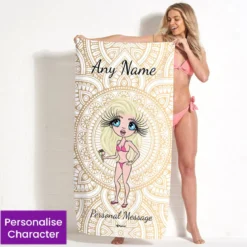 ClaireaBella Womens Personalised Beach Towel - Golden Lace