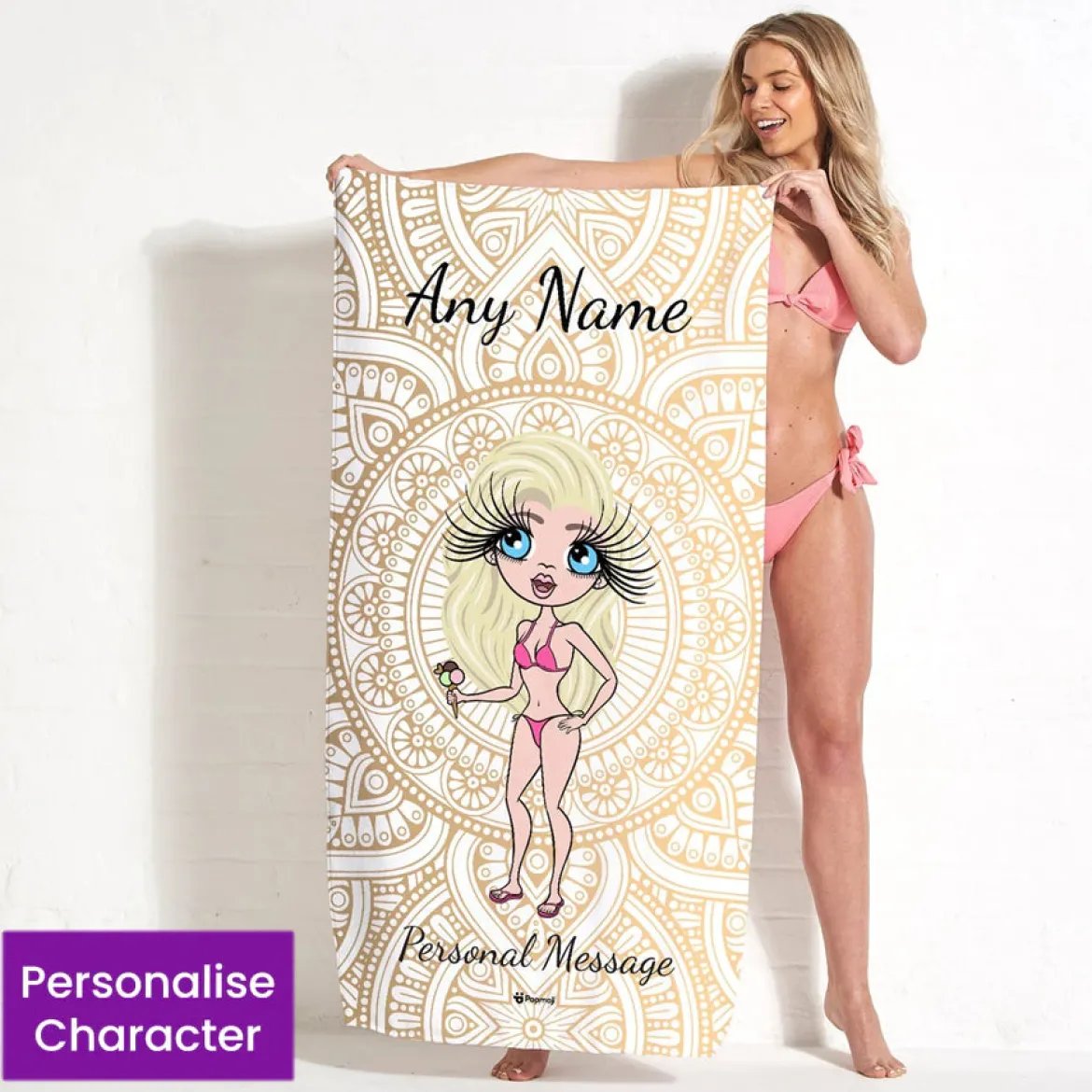 ClaireaBella Womens Personalised Beach Towel - Golden Lace