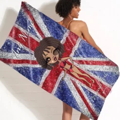 ClaireaBella Womens Personalised Beach Towel - Glitter Effect Union Jack