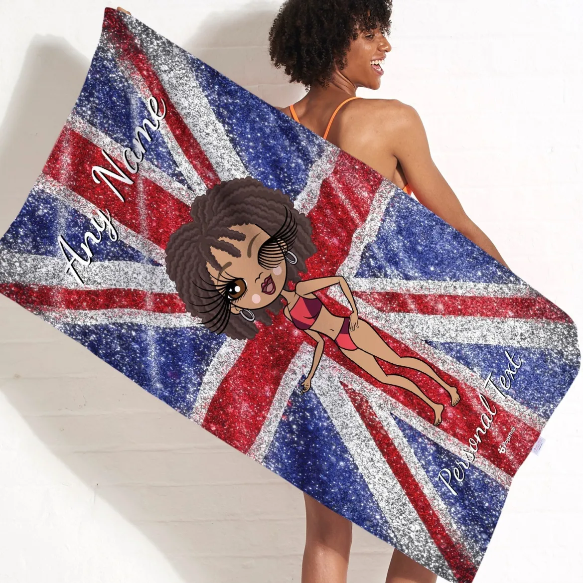 ClaireaBella Womens Personalised Beach Towel - Glitter Effect Union Jack