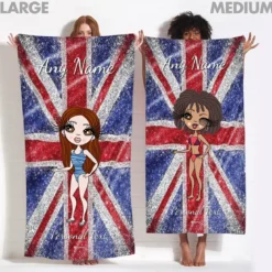 ClaireaBella Womens Personalised Beach Towel - Glitter Effect Union Jack