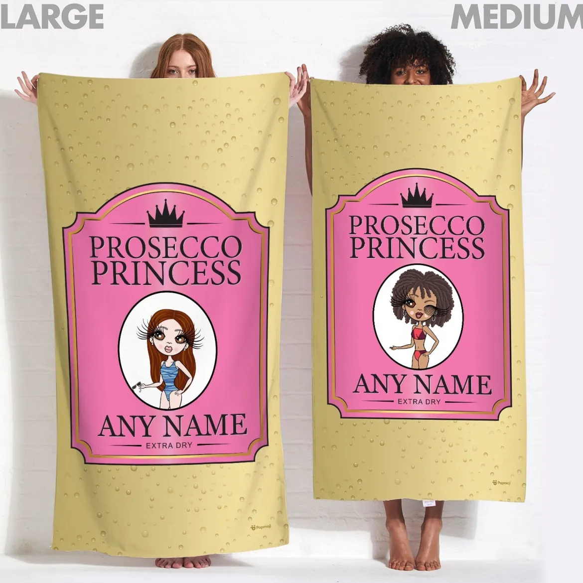 ClaireaBella Womens Personalised Beach Towel - Prosecco Princess
