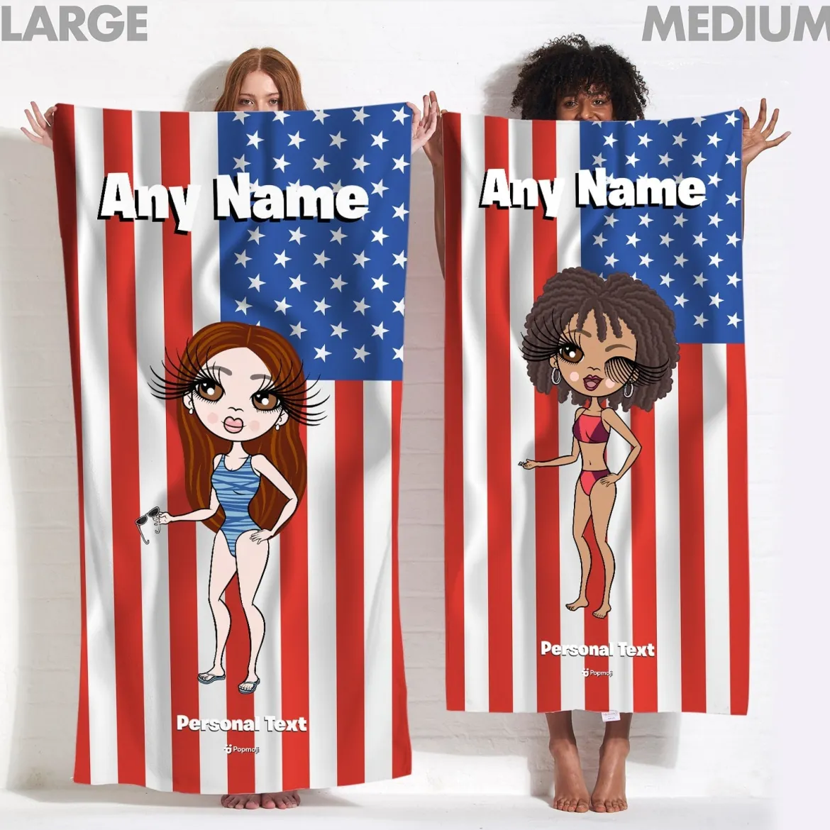 ClaireaBella Womens Personalised Beach Towel - American Flag