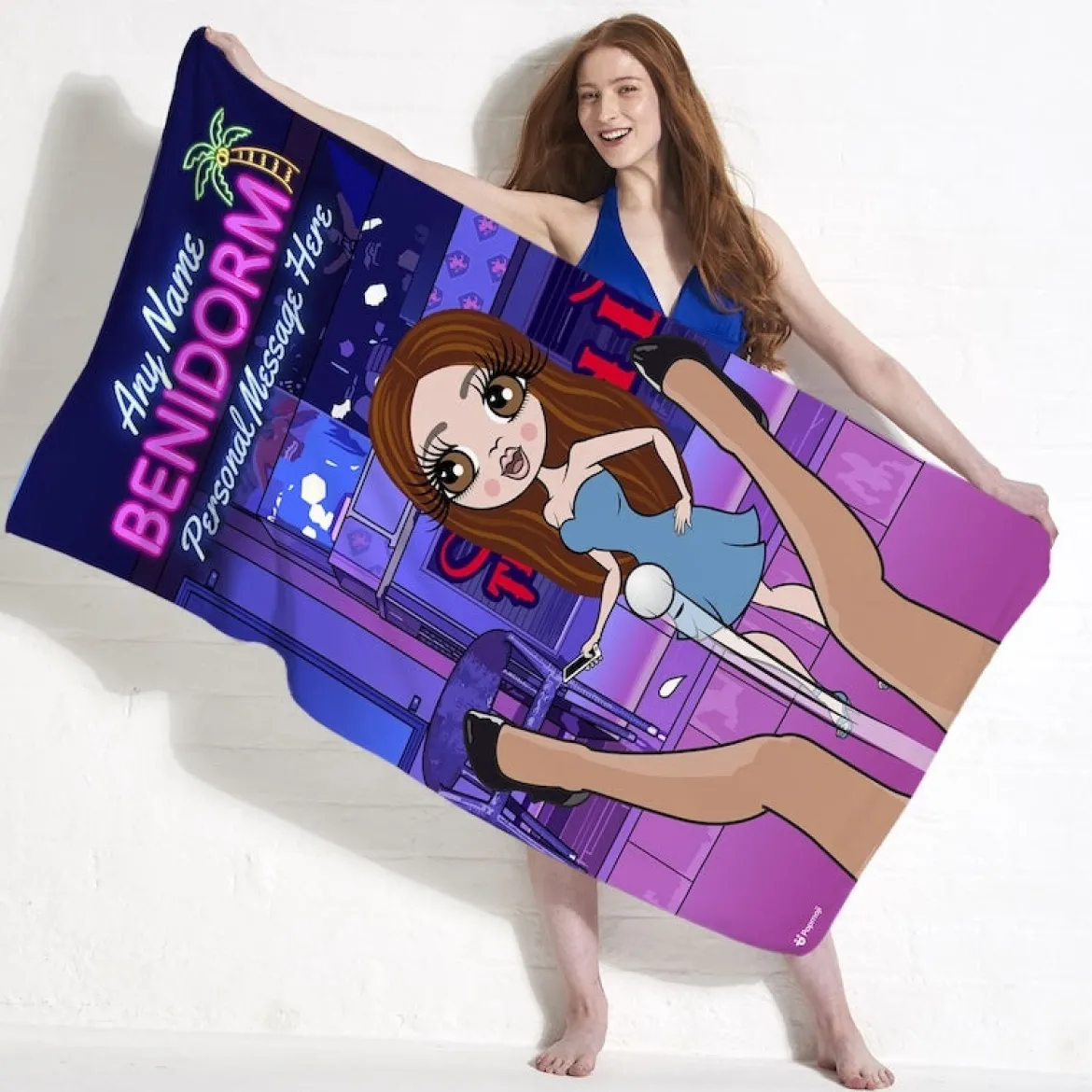 ClaireaBella Womens Personalised Beach Towel - Sticky Benidorm