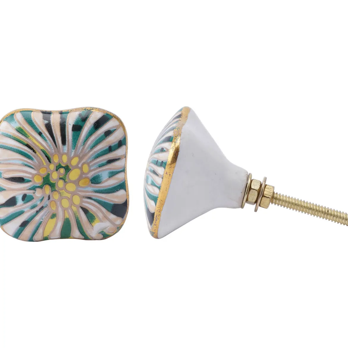 Green and Yellow Ceramic Drawer Pull