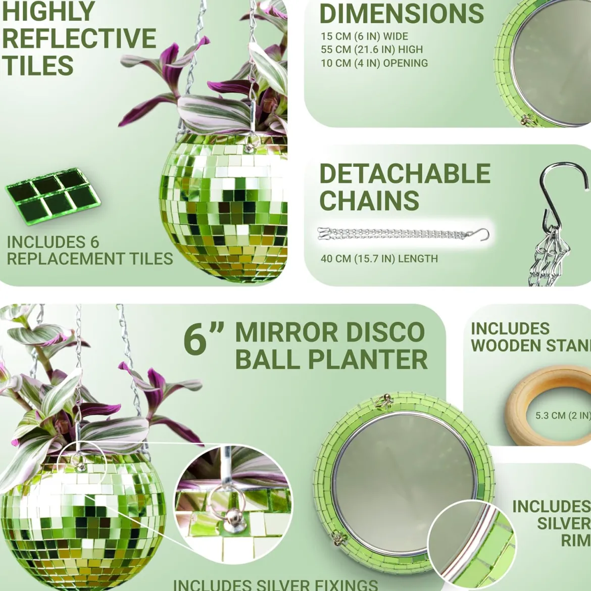 Green Disco Ball Planter