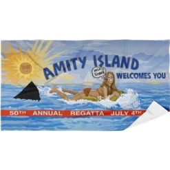 Jaws Amity Welcome Sign Beach Towel