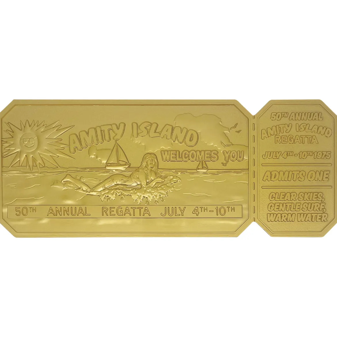 Jaws Replica 1/1 50th Anniversary Regatta Ticket 24k Gold Plated
