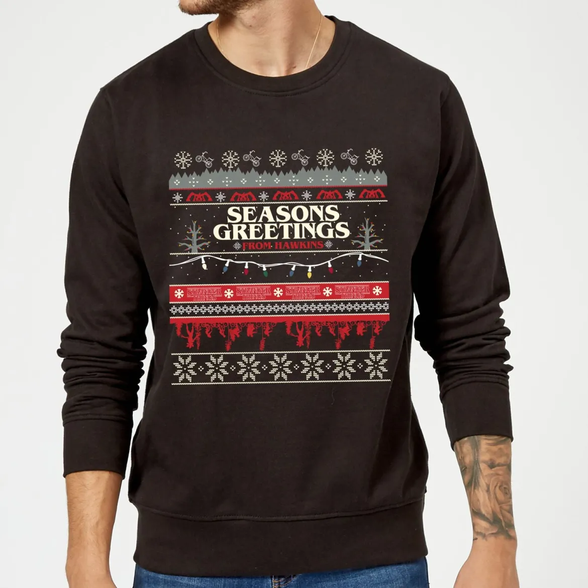 Stranger Things Hawkins Christmas Unisex Christmas Jumper - Black